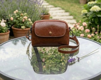 Bolso bandolera pequeño de cuero para mujer, bolso bandolera de cuero genuino, mini bolso bandolera para teléfono, bolso de hombro de cuero vintage, bolso pequeño para mujer