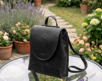 Vintage Leather Backpack Purse, Small Mini Backpack Purse Women, Brown Leather Mini Rucksack, Minimalist College School Travel Bag Gift