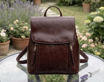 Mini mochila de piel para mujer, mochila convertible de piel auténtica, mochila pequeña marrón, bolso para portátil de viaje para uso diario, bolso cruzado.