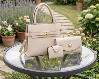 Conjunto de bolso tote de cuero de gran capacidad, bolso de mano de PU de lujo de 3 piezas, bolso bandolera con cartera y monedero, regalo elegante para mujer.