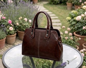 Bolso de mano de cuero genuino, bolso tote de cuero vintage, elegante bolso bandolera, bolso de lujo discreto para mujer, ideal para el trabajo, viajes y como regalo.