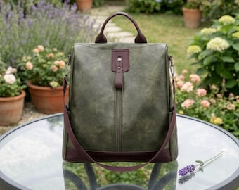 Backpack Purse Women Brown, Vintage PU Leather Backpack, Convertible Shoulder Bag, Large Capacity Work Bag, Travel Backpack, Gift for Her
