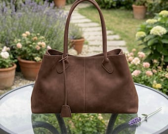 Bolso tote extragrande para mujer, de gamuza sintética, bolso de hombro minimalista y holgado, bolso tote grande para el trabajo o viajes, bolso tote marrón suave y estético para el día a día, regalo para ella.