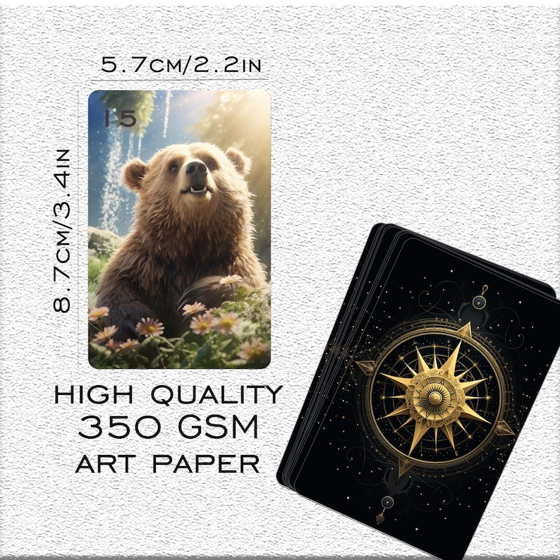 May include: A brown bear cub sitting in a forest setting with green foliage and white flowers. The image is a close-up of the bear's face. The text "HIGH QUALITY 350 GSM ART PAPER" is printed below the image.