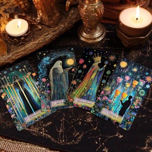 Tarot Card Deck, 78 Tarot Cards, Beginner Tarot Deck with Guidebook, Colorful Tarot, Custom Design, Oracle Deck, Starlit Garden Tarot Deck
