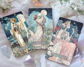 Floral Specter Tarot Deck, 78 Cards Deck with Digital Guidebook, Skeleton Tarot Cards, Artificial Intelligence Tarot, Halloween Tarot