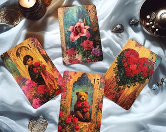 Lenormand Deck, Oracle Cards, 36 Lenormand Cards, Divination Deck, Full Lenormand Deck, Petit Lenormand, Rococo Rose Lenormand Deck
