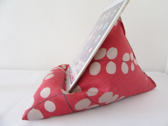 Ipad Pillow Tablet Cushion Book Stand Red Linen Etsy