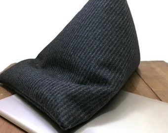 ipad Pillow, Kindle Tablet Cushion, Tablet Prop Fine English 100%  Wool Grey Pinsripe