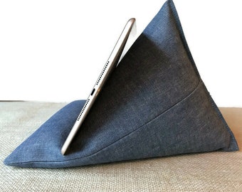 ipad Pillow, Kindle Tablet Cushion, Book Stand, Zoom, Blue Cotton Denim