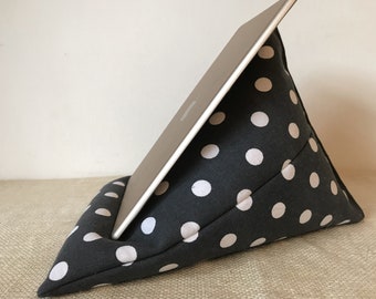 Ipad Pillow - Tablet Cushion - Kindle Rest - Zoom Cushion  - Polka Dot Charcoal Grey Cotton