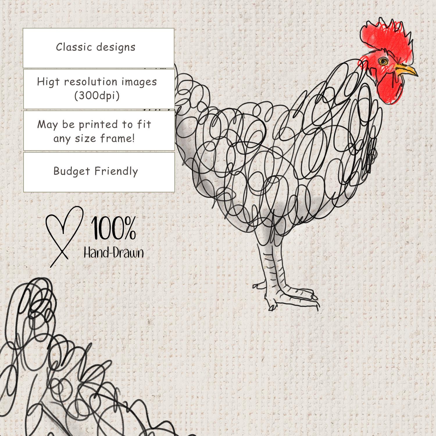 Funny Chickens Art Print - Nursery Digital Decor, Animal Lover ...