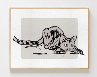 Arte murale digitale con gatto, stampa artistica, poster di animali divertenti, decorazione per la casa