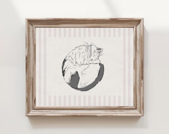 sleeping Cat art Print - Nursery Digital Decor, Animal Lover Printable, Fun Cat Themed Home
