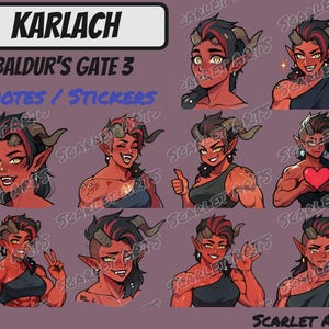 Emotes / stickers de Karlach Baldur's Gate 3 - Estilo anime - Emotes de Twitch, Youtube, Discord