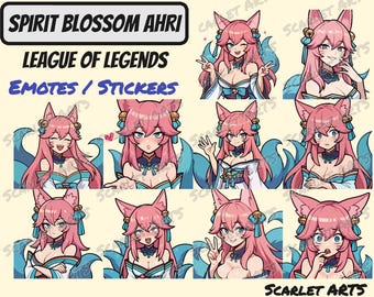 Ahri (Spirit Blossom) League of Legends Emotes / Stickers - Anime Chibi style - Twitch, Youtube, Discord emotes
