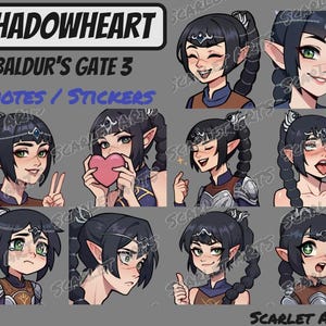 Shadowheart Baldur's Gate 3 Emotes / Sticker - Anime Chibi style - Twitch, Youtube, Discord Emotes