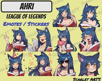 Ahri League of Legends Emotes / Stickers - Anime Chibi style - Twitch, Youtube, Discord emotes