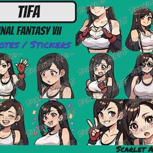 Tifa Final Fantasy VII FF7 Emotes / Adesivi - Stile Anime Chibi - Emotes Twitch, Youtube, Discord