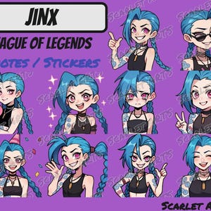 Emotes / Stickers Jinx League of Legends - Style Anime Chibi - Emotes Twitch, Youtube, Discord
