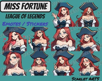 Miss Fortune League of Legends Emotes / Stickers - Anime Chibi style - Twitch, Youtube, Discord emotes