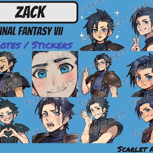 Zack Final Fantasy VII FF7 Emotes / Stickers - Anime Chibi style - Twitch, Youtube, Discord emotes