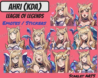 Ahri (KDA) League of Legends Emotes / Stickers - Anime Chibi style - Twitch, Youtube, Discord emotes