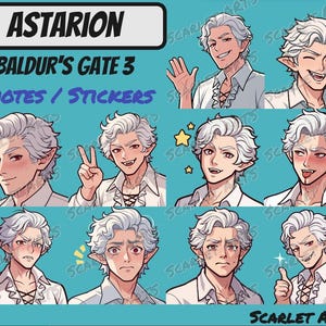 Astarion Baldurs Gate 3 Emotes / Stickers - Anime Chibi style - Twitch, Youtube, Discord Emotes