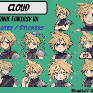 Cloud Final Fantasy VII FF7 Emotes / Stickers - Anime Chibi style - Twitch, Youtube, Discord emotes