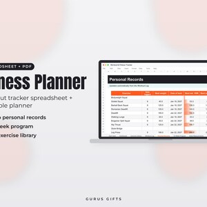 Fitness Planner: 12-Week Program, 40-Exercise Library, Workout Tracker Spreadsheet