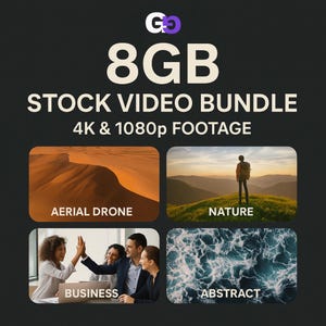 8GB Stock Video Bundle | 4K & 1080p Footage | Aerial, Nature, Business, Lifestyle, Abstract Clips