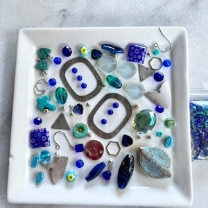 Ocean Blue Bead Mix, Glass, Antique Silver Charm, Bead Mix. Redpeonycreations