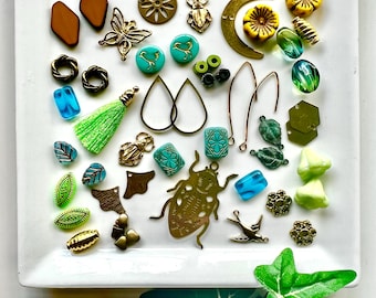 Bug and Butterfly Bead /Charm Mix: Green & Yellow Jewelry Supplies