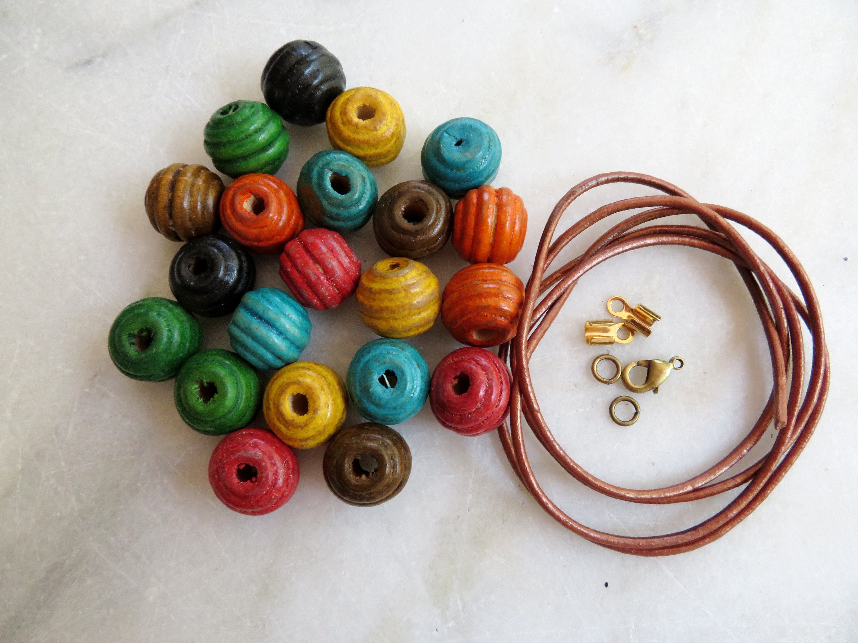 Beaded Necklace Kit Colorful 20 wood beads Kid Project Etsy