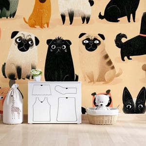 Cartoon Dog Mural Peel and Stick Wallpaper: Playful Nursery Wall Decor