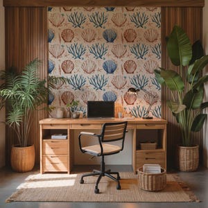 Seashell Pattern Peel and Stick Wallpaper: Coastal Beach House Decor