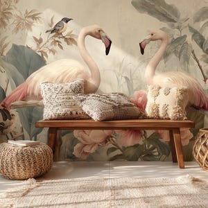Tropical Flamingo Wallpaper Mural: Pink Botanical Bird Wall Decor
