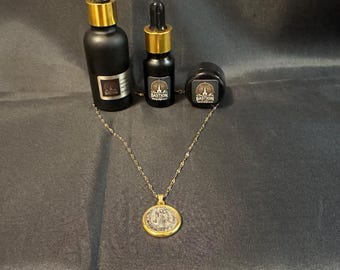 Holy Water, Salt, Holy Oil & St. Benedict Charm Spiritual Protection Set