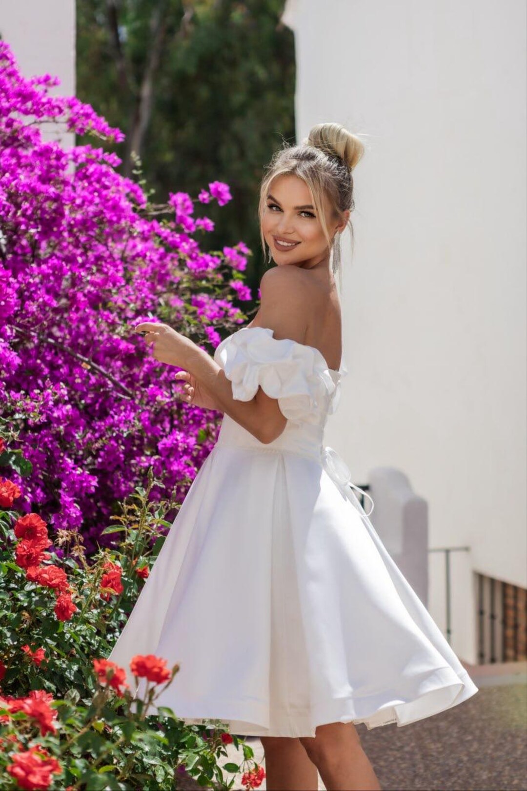Short Strapless Wedding Dress, Satin Organza Gown, Custom Size - Etsy