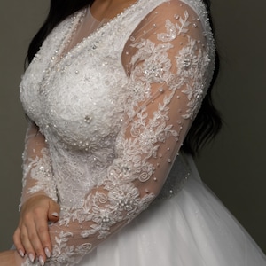 Handmade Custom Wedding Dress - Lace Bridal Gown, Floor Length Wedding Dress - Customizable Size Bridal Gown, Fairy Wedding Dress