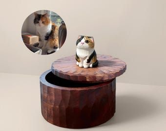 Custom Hand Painted Wooden Cat Urn | Personalized Pet Memorial Cremation Urn Keepsake