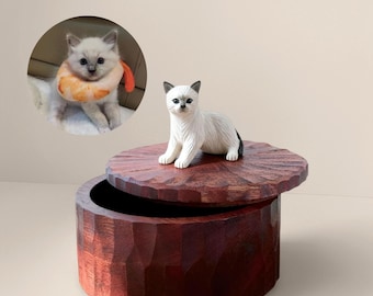 Custom Handmade Cat Memorial Wooden Urn: Pet Sculpture Keepsake Box for Beloved Pets