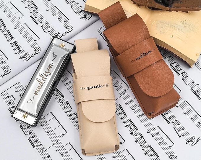 Custom stainless steel harmonica with leather case and beautiful engraving - perfect gift for harmonica players or back-to-school gifts