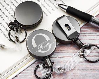 Metal Retractable Badge, Retractable Keychain, Personalized Office Gift, Medical Badge Holder, Doctor Gift, Coworker Gift, Company ID Holder