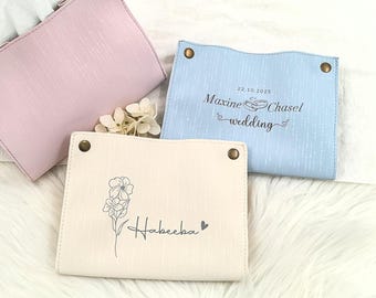 "Eleganter Leder Taschenorganizer mit Gravur - Individuelle Hochzeitstisch Gefälligkeiten - Personalisierte Brautjungfern Geschenke - Stilvolle Party Servietten Taschen