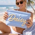 Custom Beach Toiletry Organizer, Quilted Vacation Pouch, Summer Cosmetic Case, Pool Party Travel Bag