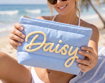 Custom Beach Toiletry Organizer, Quilted Vacation Pouch, Summer Cosmetic Case, Pool Party Travel Bag