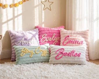 Personalized Name Ribbed Plush Pillow, Soft Nursery Decor, Birthday Gift
