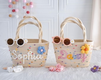 Personalized Flower Girl Basket - Handmade with Love, Custom Name Embroidered, Adorable Floral Accents, Perfect for Your Special Day