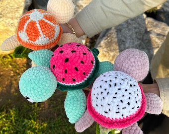 Schildkröte Häkelanleitungen-Bundle 3 in 1 - Wassermelone, Orange & Drachenfrucht Schildkröte Häkelanleitungen - PDF Plush Toy DIY